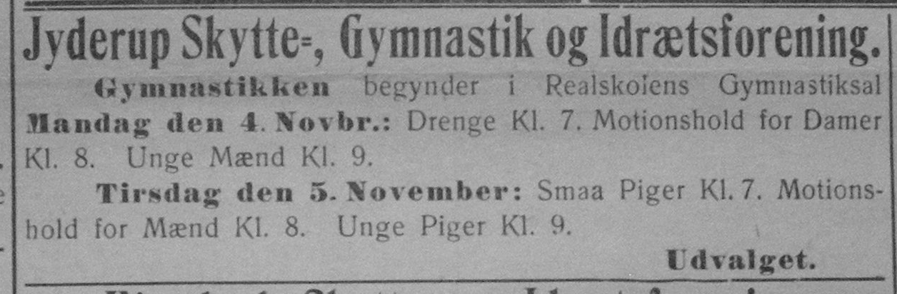 Annonce fra Jyderup Posten 1. nov. 1935